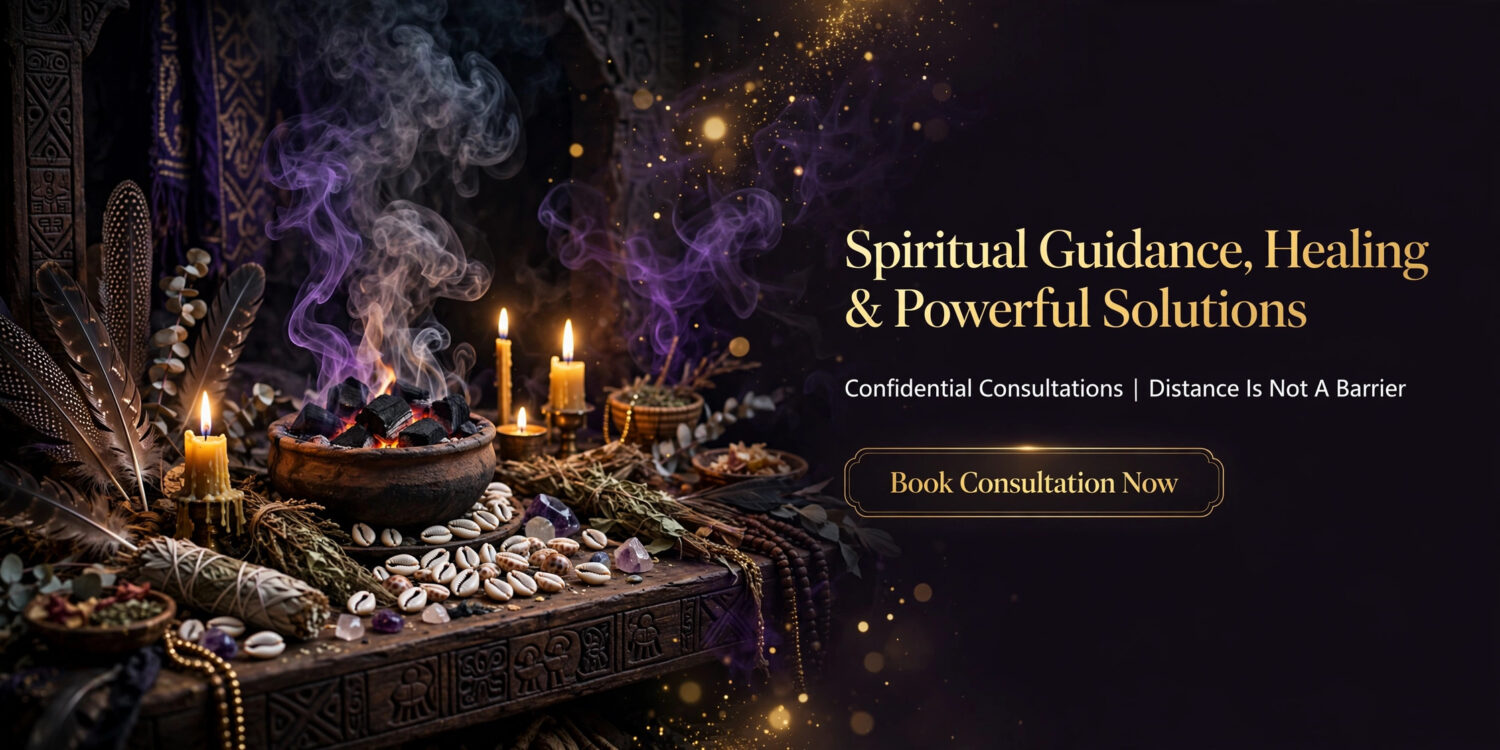 Spiritual guidance healing and powerful solutions with sacred altar candles cowrie shells and incense